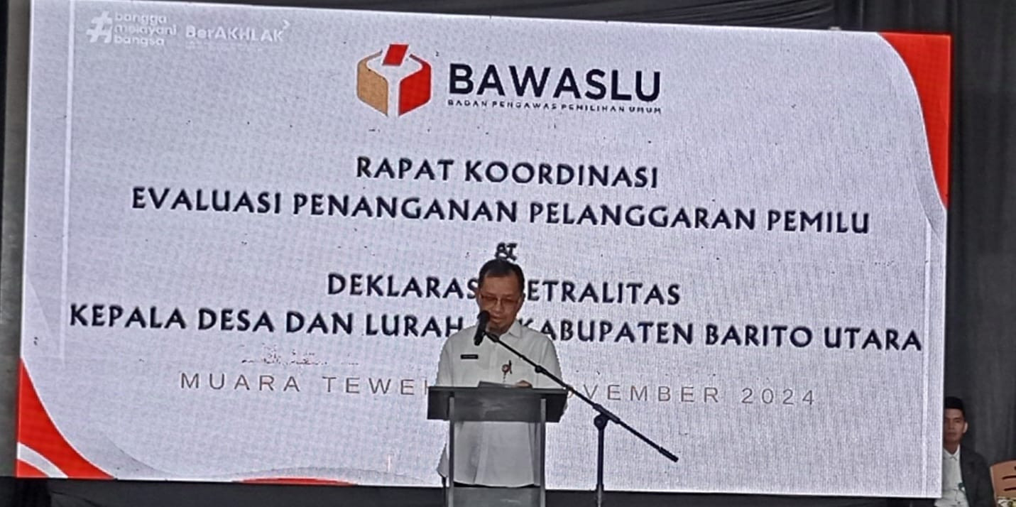 Kades Dan Lurah Se Barito Utara Ikuti Rakor Evaluasi Penanganan Pelanggaran Pemilu dan Deklarasi Netralitas Pemilu Serentak 2024